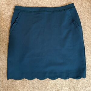 Skies Are Blue Navy Pencil Skirt with Scallop Hem & Pockets